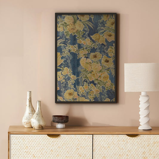 Vintage American Textile | Yellow Flowers on Blue