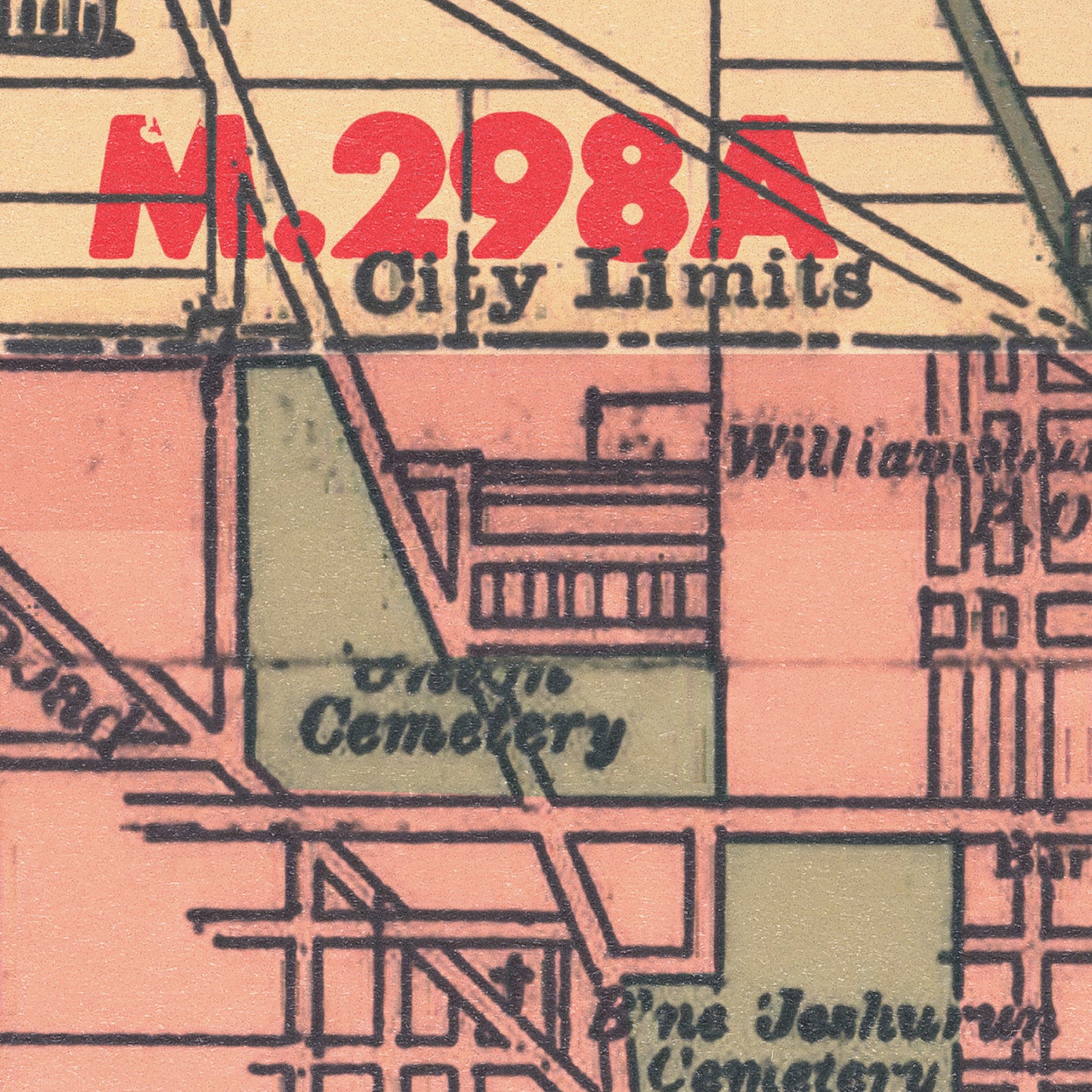 Map detail with 'M.298A City Limits' and 'William Street Cemetery' labels.