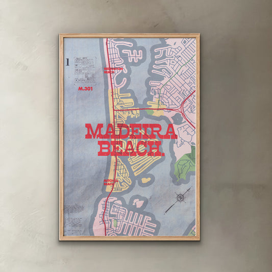 Framed map poster of Madeira Beach on a wall
