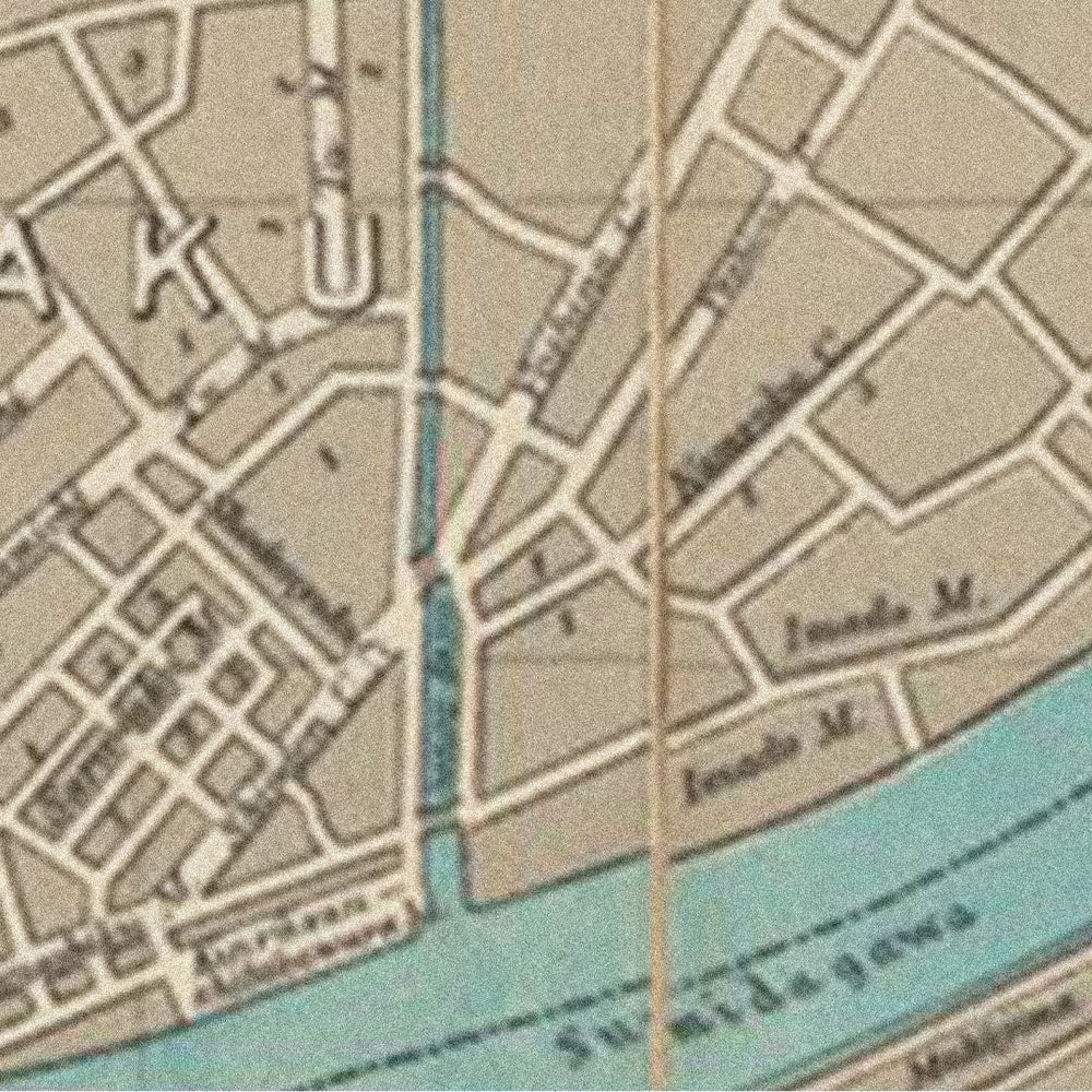 Vintage map section with grid layout and water body
