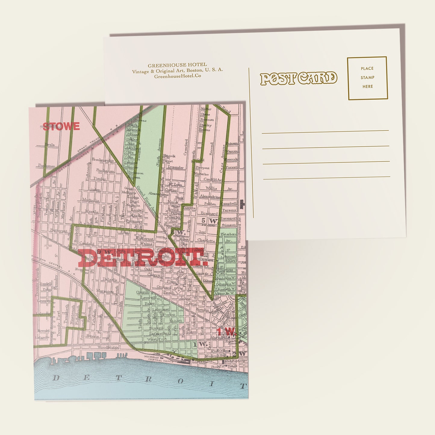 Detroit Map Postcard