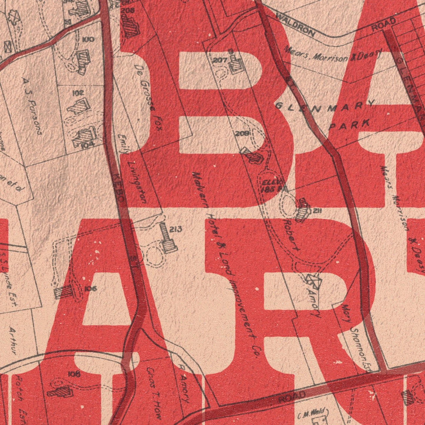 Vintage map with red text overlay on a beige background