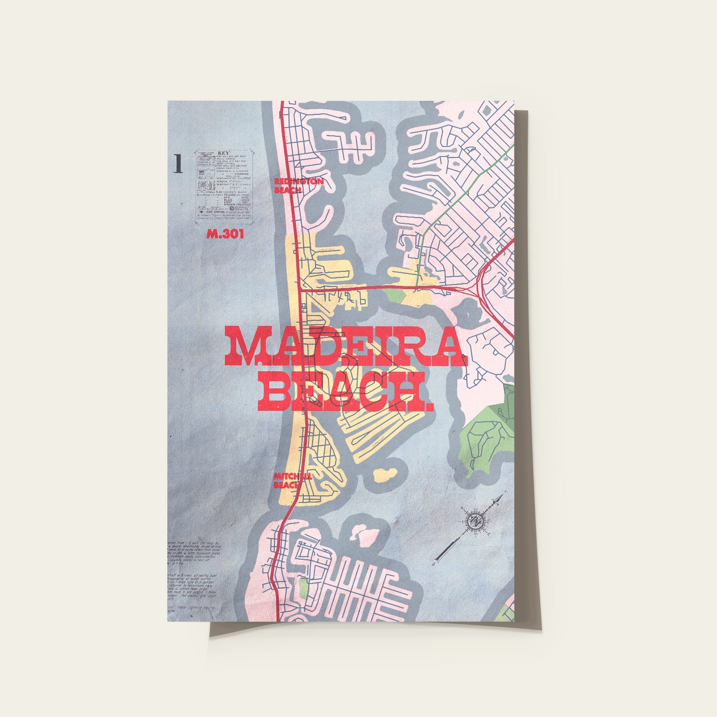 Map poster of Madeira Beach with colorful design on a light gray background