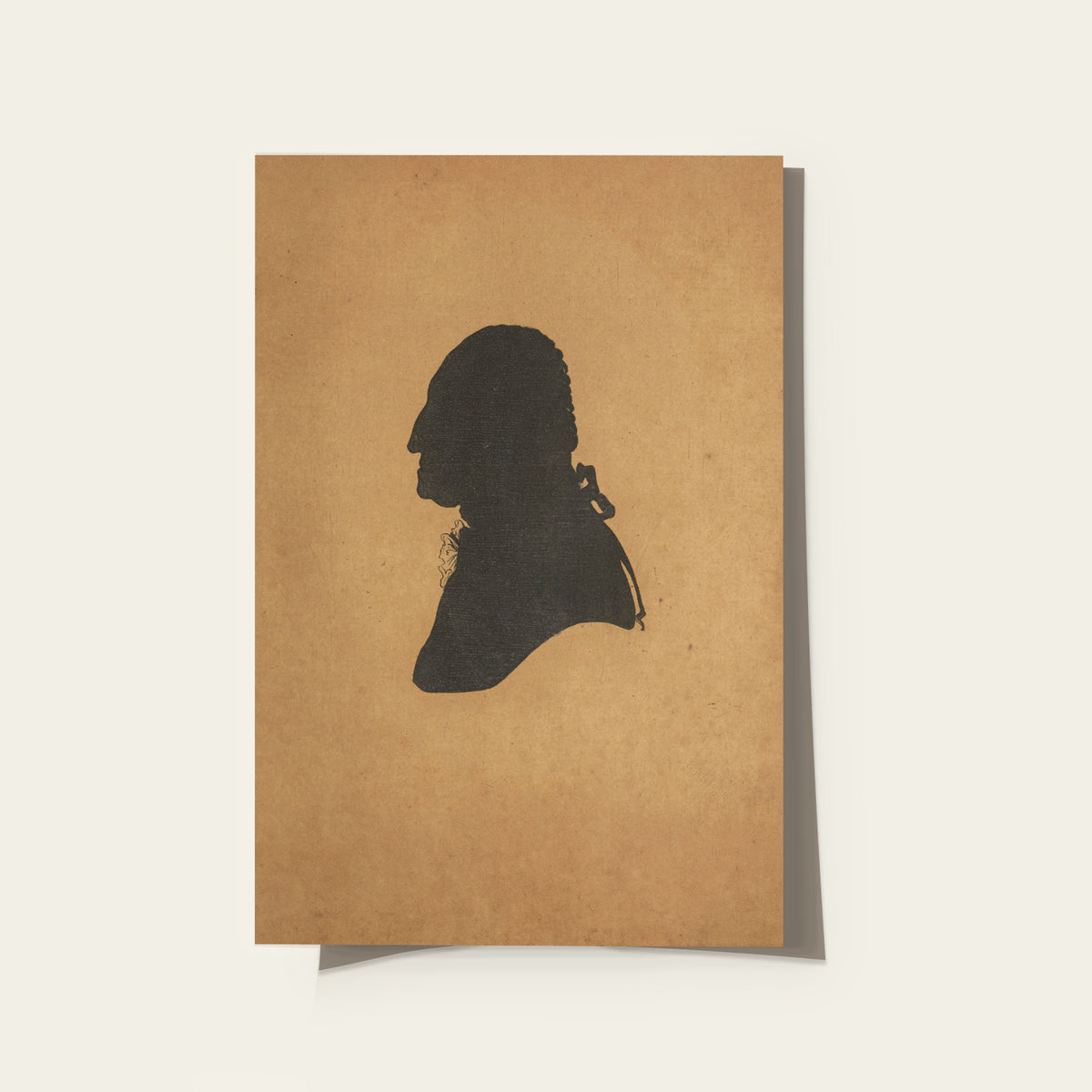 Silhouette of George Washington on a brown paper background